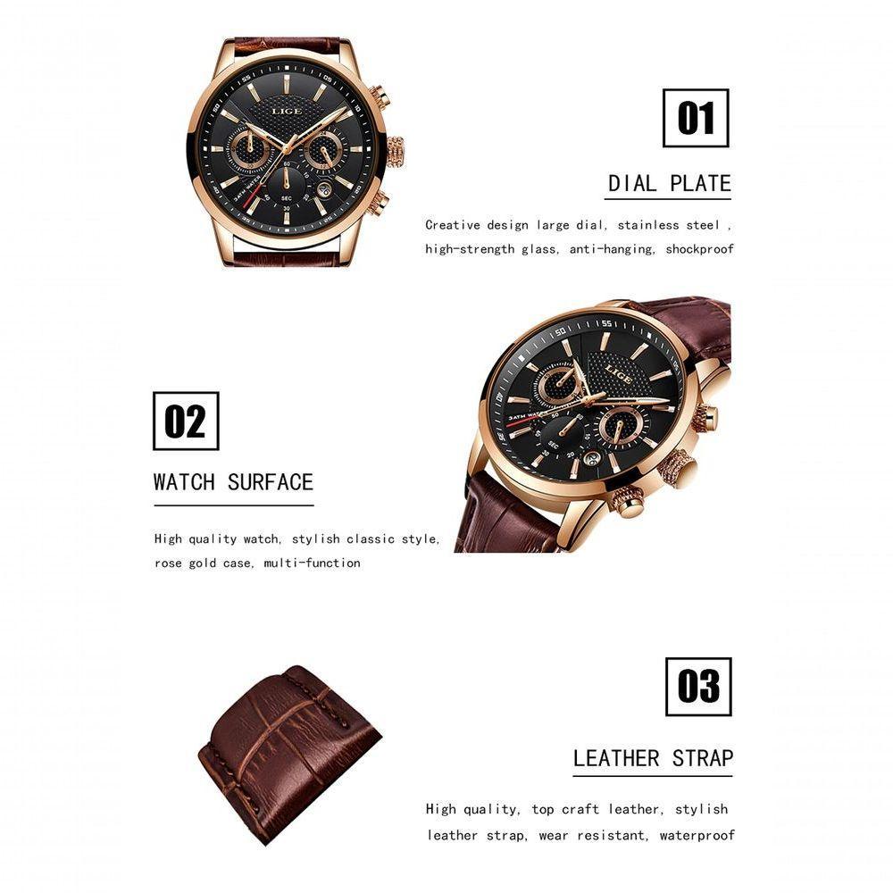 Relógio Masculino Lige 9866 à Prova D'água Todo Preto L - 2