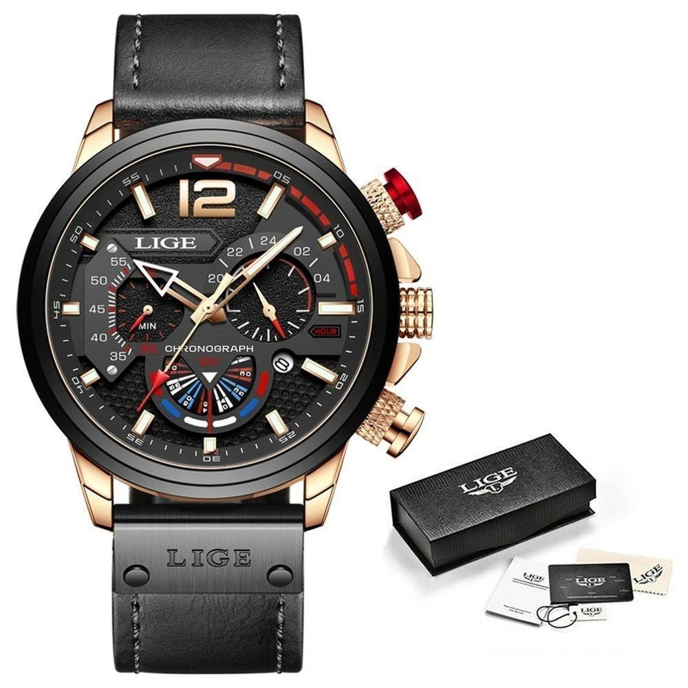 Relógio Masculino Lige 8959 à Prova D'água Ouro Preto - 1