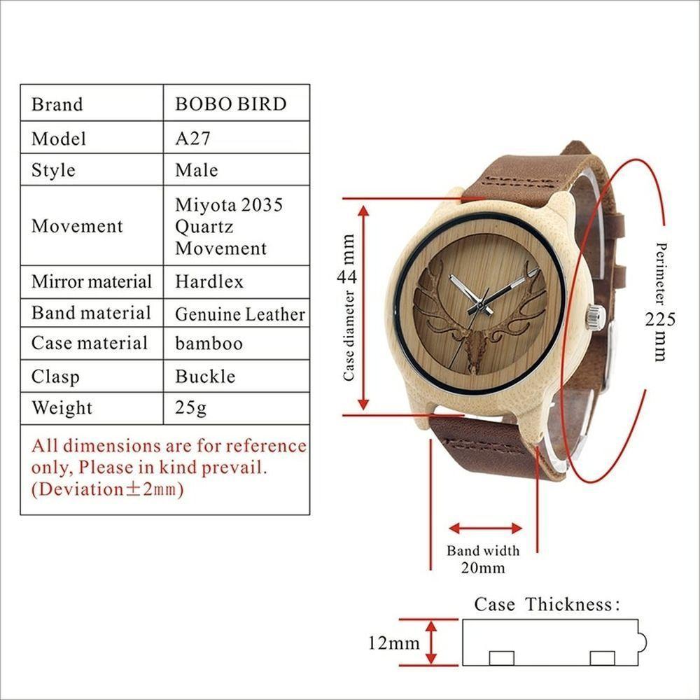 Relógio De Pulso De Bambu Masculino Bobo Bird A27 Não À Prova D' Água - 10