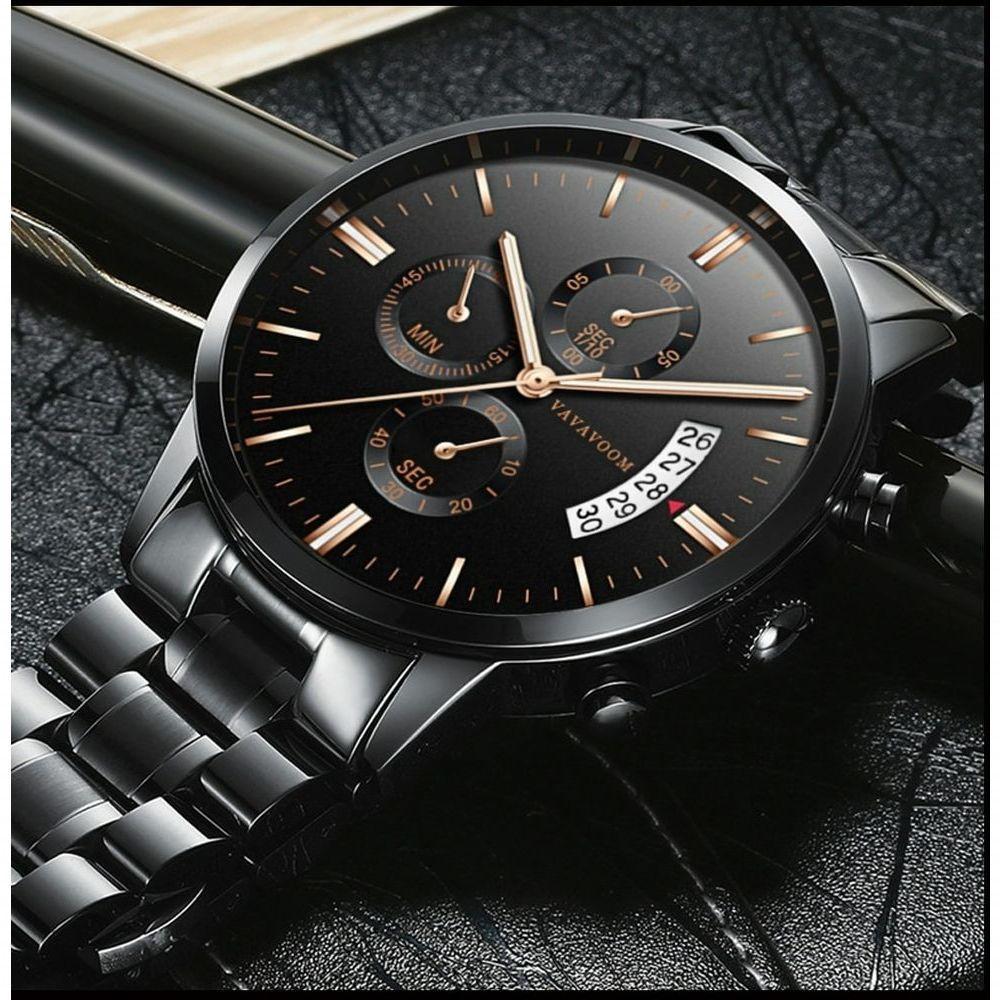 Relógio Masculino Aço Inoxidavel Va Va Voom Va-214 À Prova D'Água Preto Fosco - 5