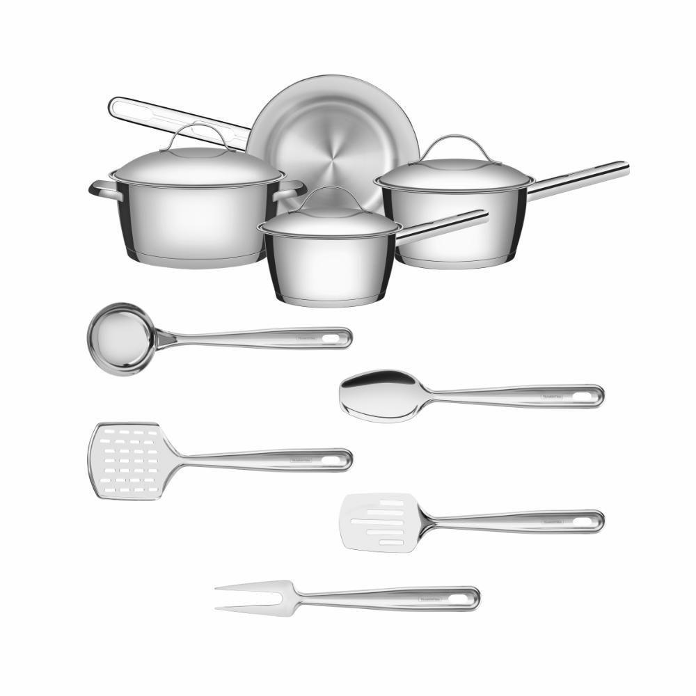 Kit Cozinha Allegra Aço Inox Fundo Triplo 9 Peças Com Utensílios - Tramontina - 1