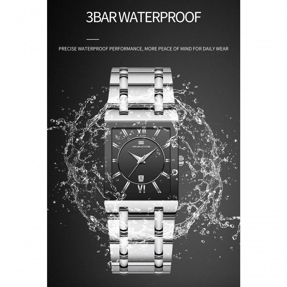Relógio Masculino De Luxo Retangular Va Va Voom Va-2431 À Prova D'Água Prata - 4