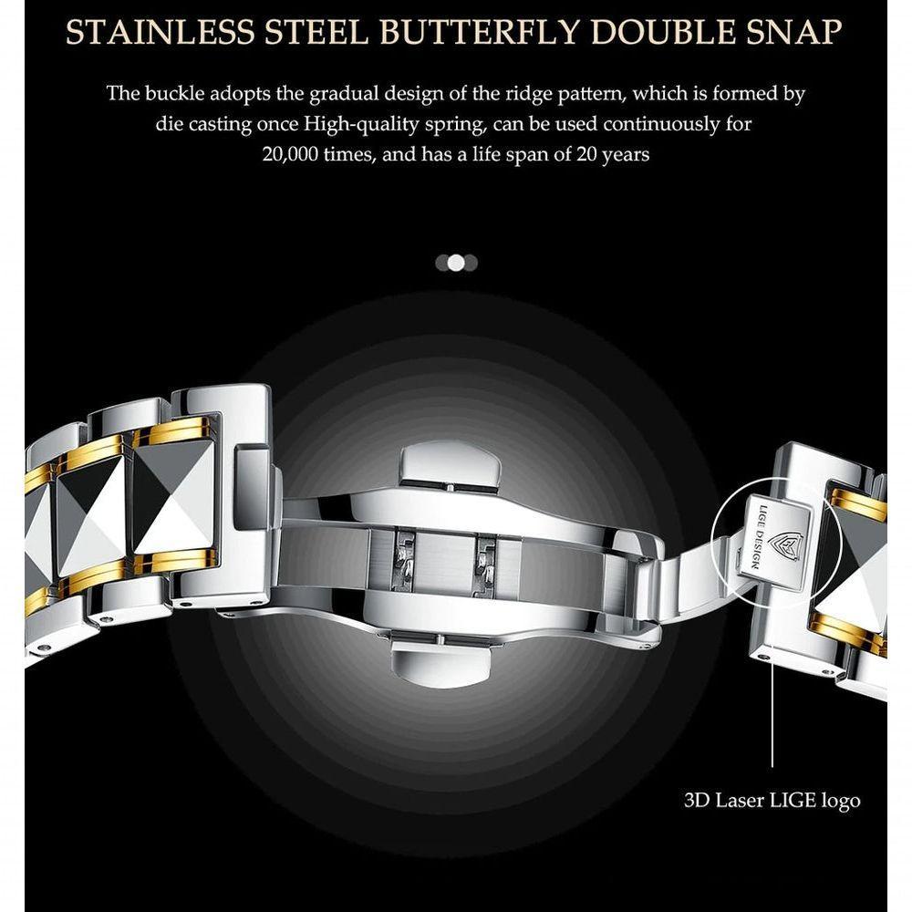 Relógio Lige 6802 Masculino à Prova D'água Ouro Preto - 3