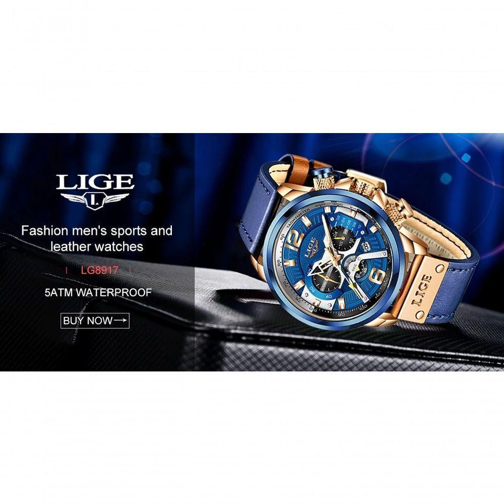 Relógio Masculino Lige 8917 à Prova D'água Prata Preta - 3