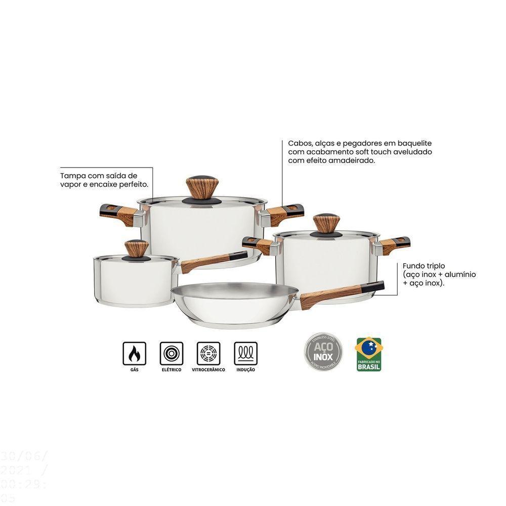 Jogo De Panelas Brava Baquelite Em Aço Inox Com Fundo Triplo Cabos E Alças Com Acabamento - 4