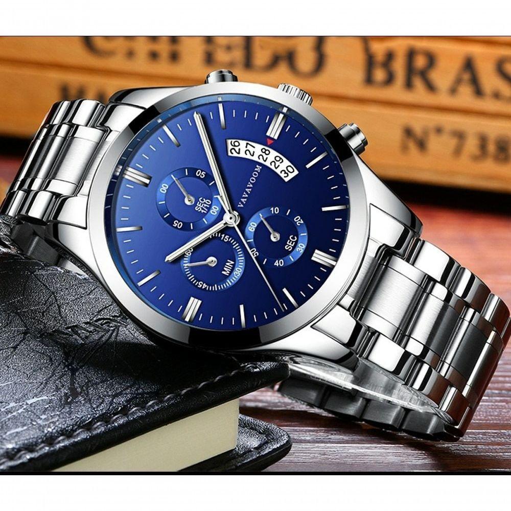 Relógio Masculino Aço Inoxidavel Va Va Voom Va-214 À Prova D'Água Azul - 3