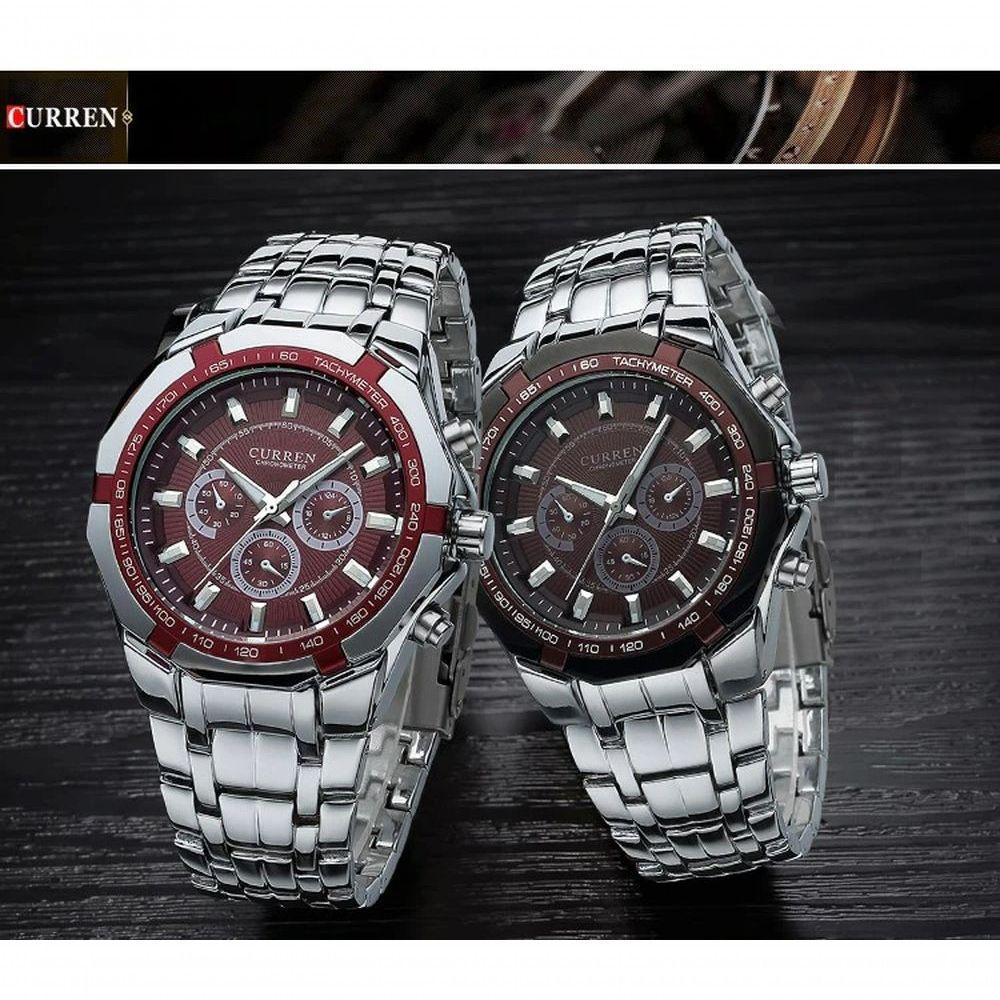 Relógio Masculino Curren 8084 À Prova D'Água Vermelho - 2