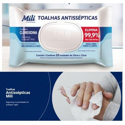 Lenço Umedecido Mili 1 Pacotes com 50 Unidades