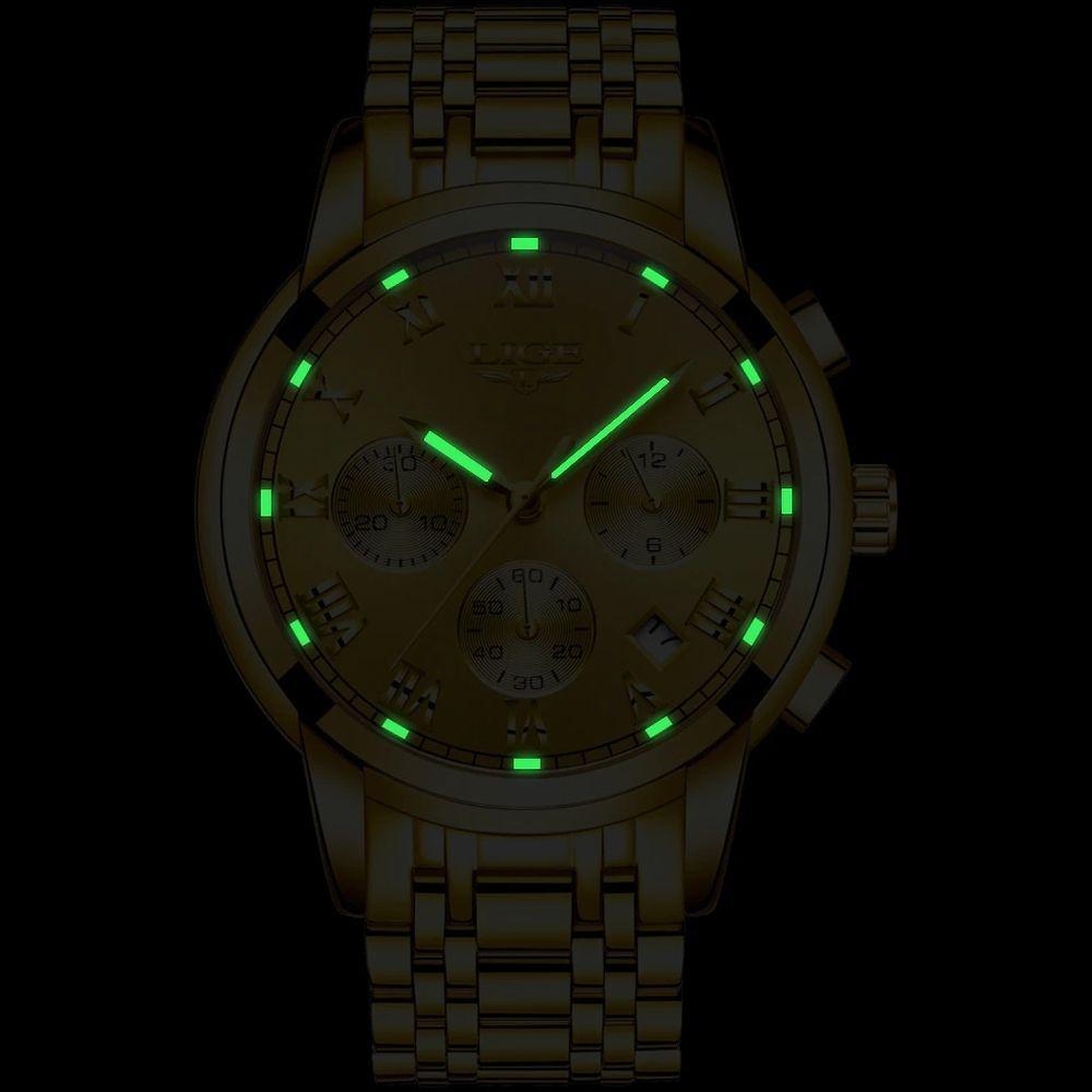 Relógio Masculino Lige 9810 à Prova D'água Prata Branca - 4