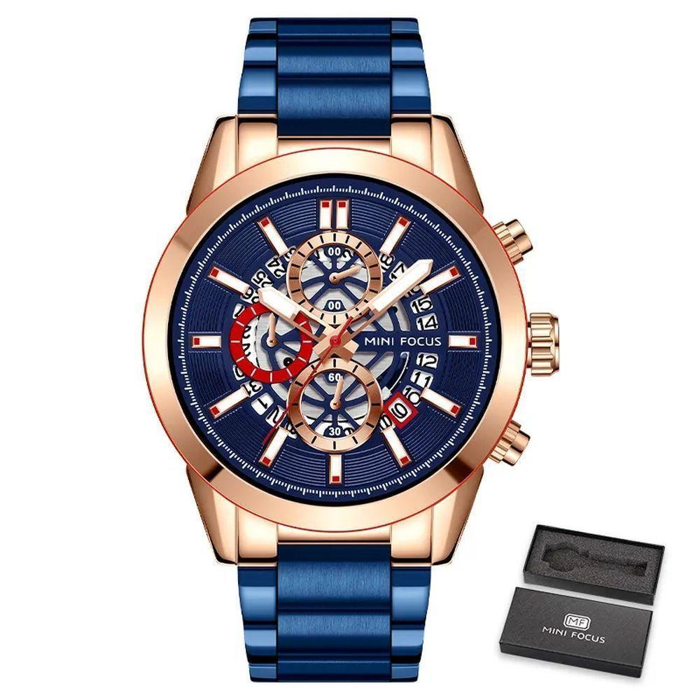 Relógio Masculino Mini Focus Mf0285g à Prova D'água Azul Dourado - 1