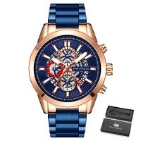 Relógio Masculino Mini Focus Mf0285g à Prova D'água Azul Dourado - 1