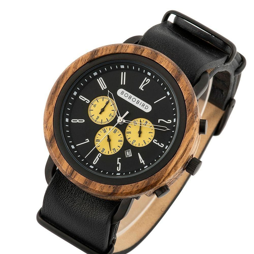 Relógio Masculino Aço Inoxidável Bobo Bird T56 À Prova D'Água Preto Sim - 1