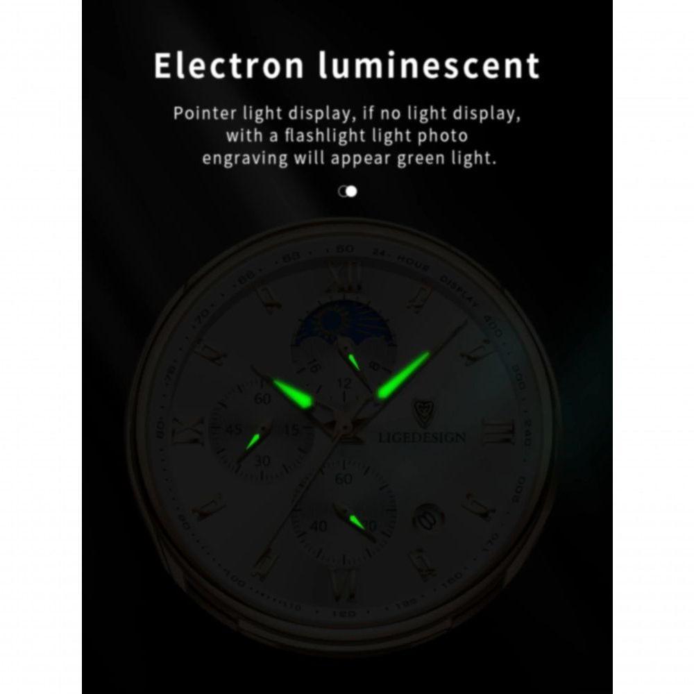 Relógio Masculino Lige 8951 à Prova D'água Ouro Azul - 2