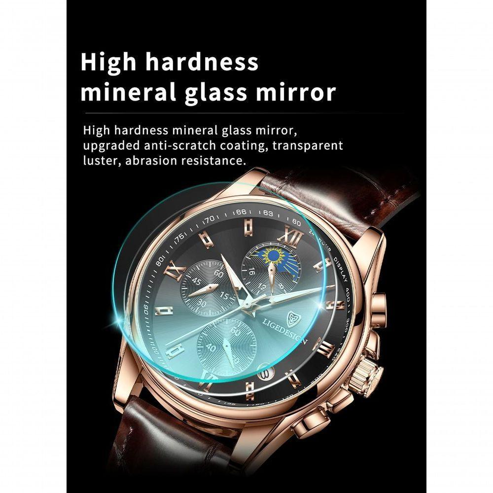 Relógio Masculino Lige 8951 à Prova D'água Ouro Azul - 3