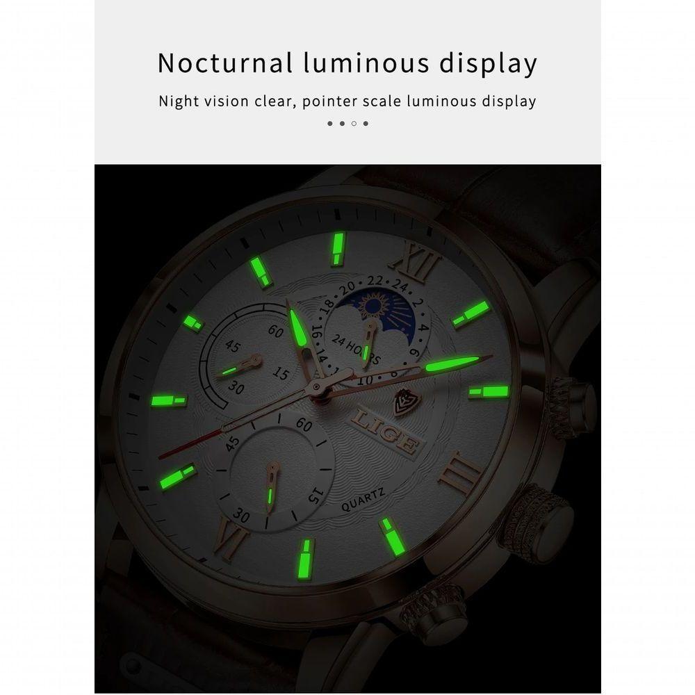 Relógio Masculino Lige 8932 à Prova D'água Prata - 4