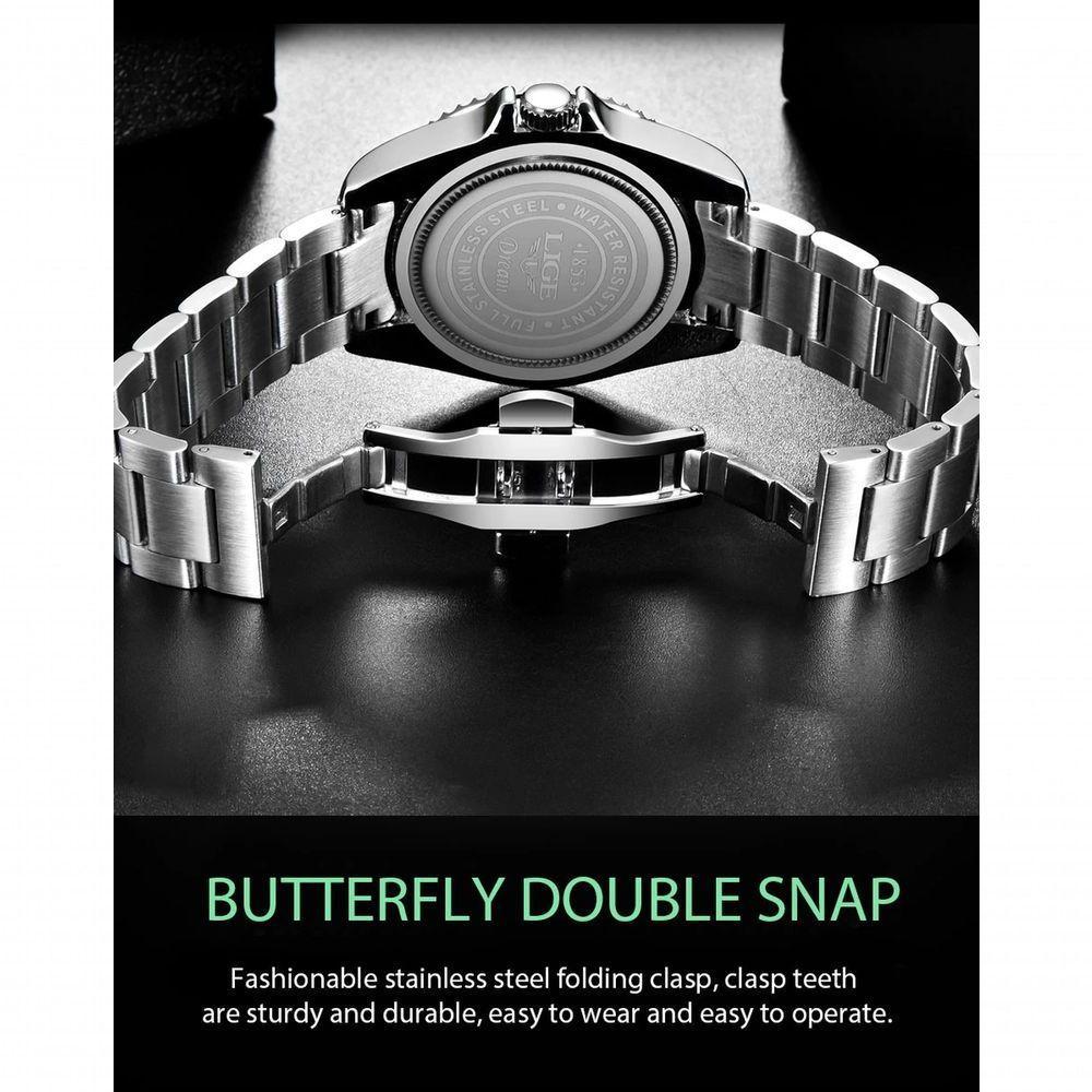 Relógio Masculino Lige 10045 à Prova D'água Rosa Ouro Azul - 3