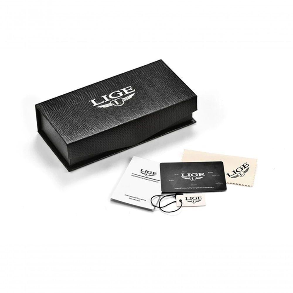 Relógio Masculino Lige 10045 à Prova D'água Rosa Ouro Azul - 6