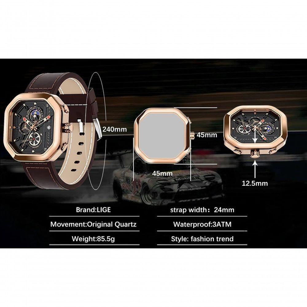 Relógio Masculino Lige 8966 à Prova D'água Prata - 3