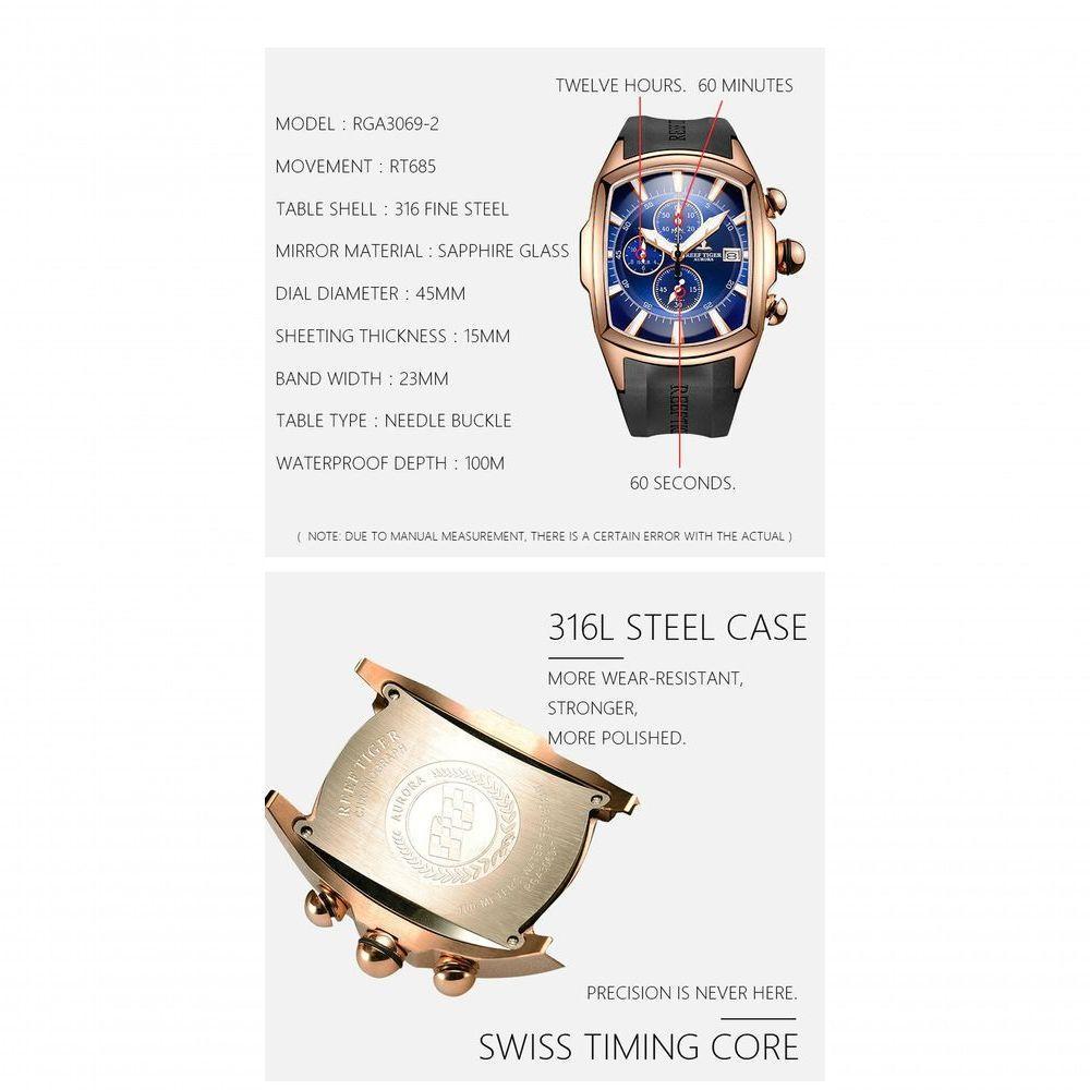 Relógio Esportivo Masculino Reef Tiger Rga3069-t-pl à Prova D'água Bronze - 3