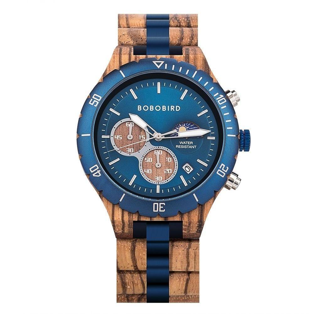 Relógio Bobo Bird T069 Masculino Madeira Aço Inoxidável à Prova D'água T111-3 - 1