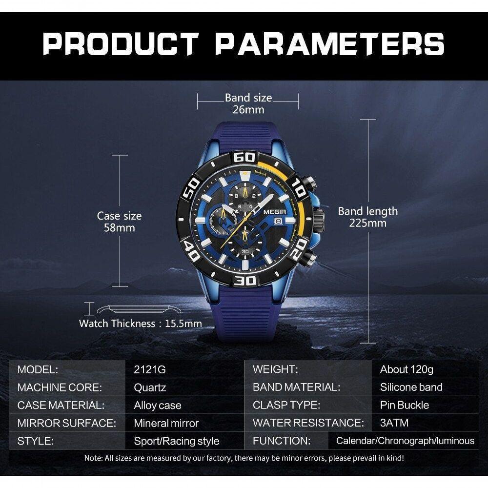 Relógio De Pulso Masculino Megir 2121 à Prova D'água Azul - 2