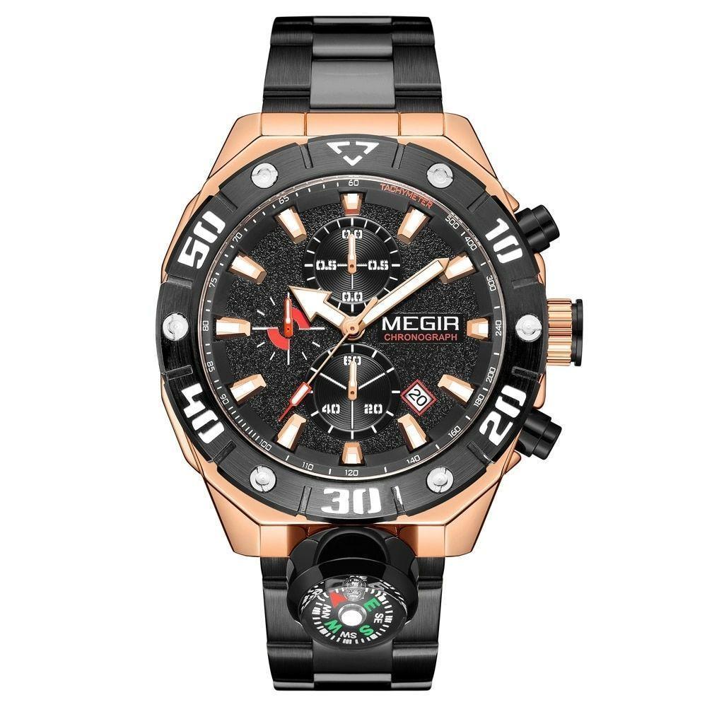 Relógio De Pulso Masculino Megir 2219 à Prova D'água Ouro Rosa - 1