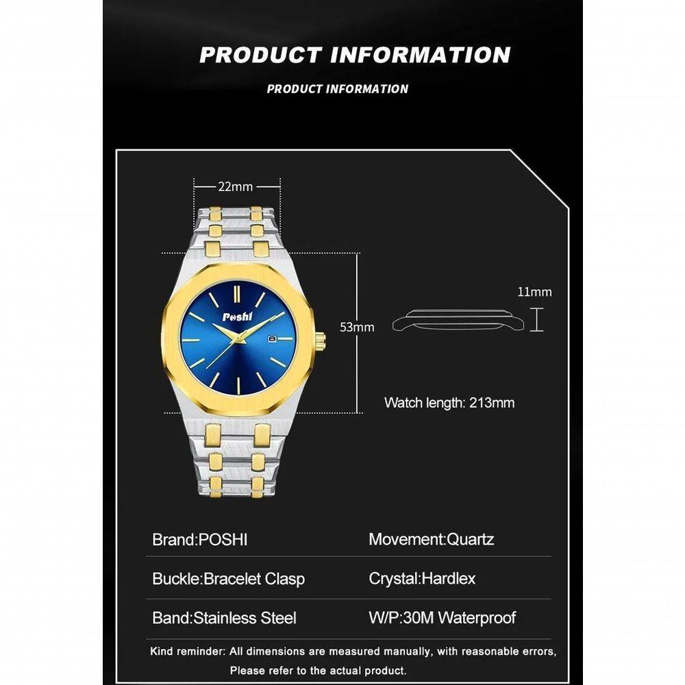 Relógio Masculino Poshi 948 à Prova D'água Ouro - 2