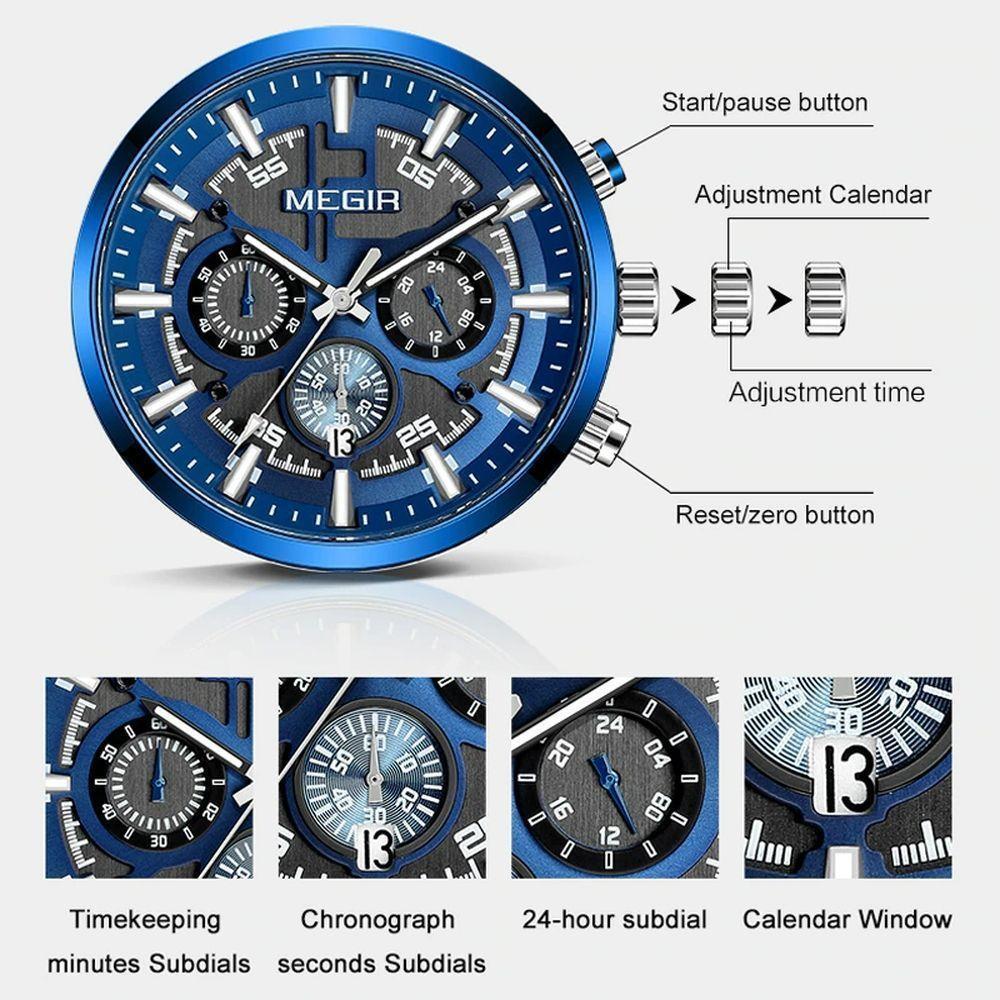 Relógio De Pulso Masculino Megir 2227 à Prova D'água Prata - 2