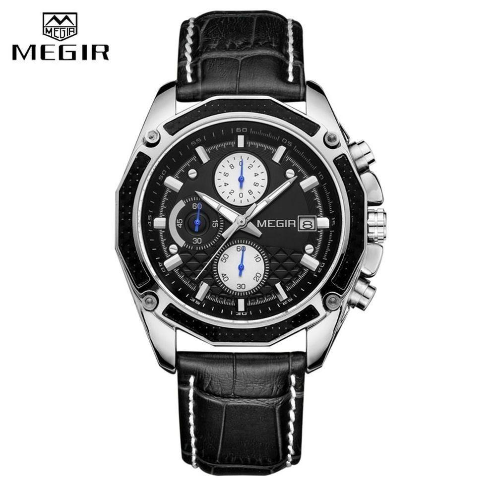 Relógio De Pulso Masculino Megir 2015 à Prova D'água Prata - 1