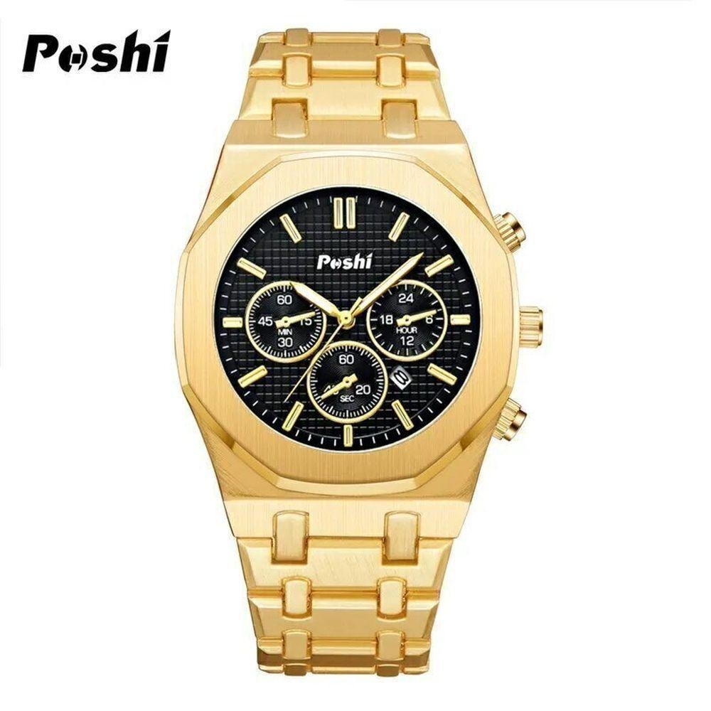 Relógio Masculino Poshi 915 à Prova D'água Ouro - 1