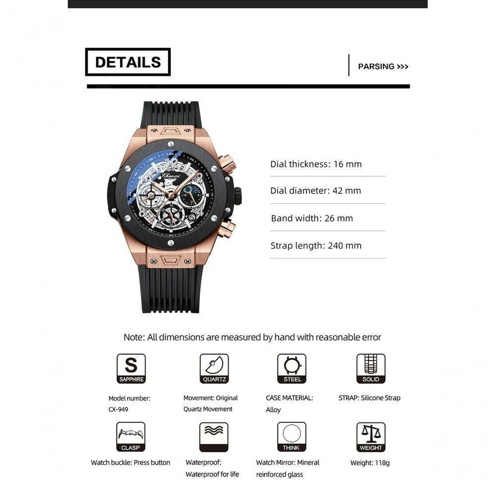 Relógio De Quartzo Masculino Chenxi Cx-949 à Prova D'água Prata - 2