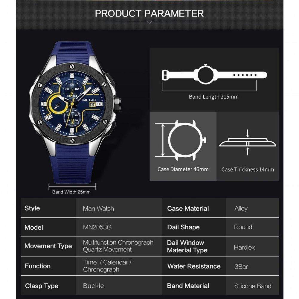 Relógio Masculino Megir 2053 à Prova D'água Azul - 2