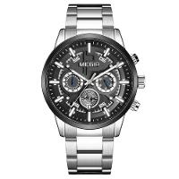 Relógio De Pulso Masculino Megir 2227 à Prova D'água Prata Preto - 1