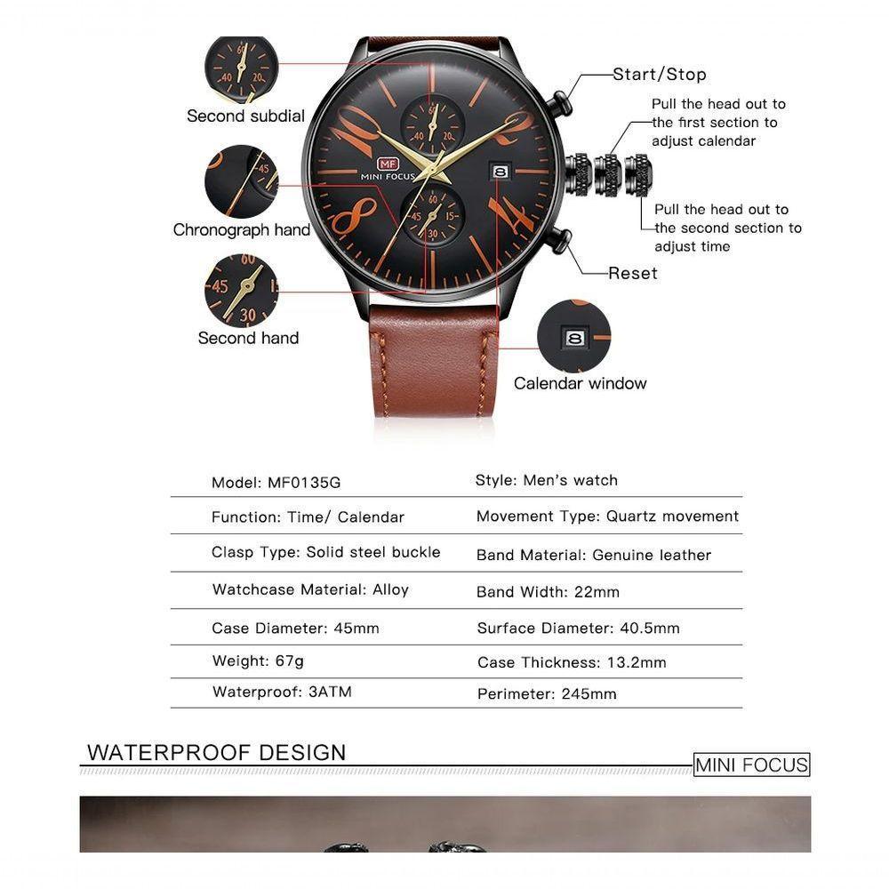 Relógio Masculino Mini Focus Mf0135-5 à Prova D'água Laranja - 2