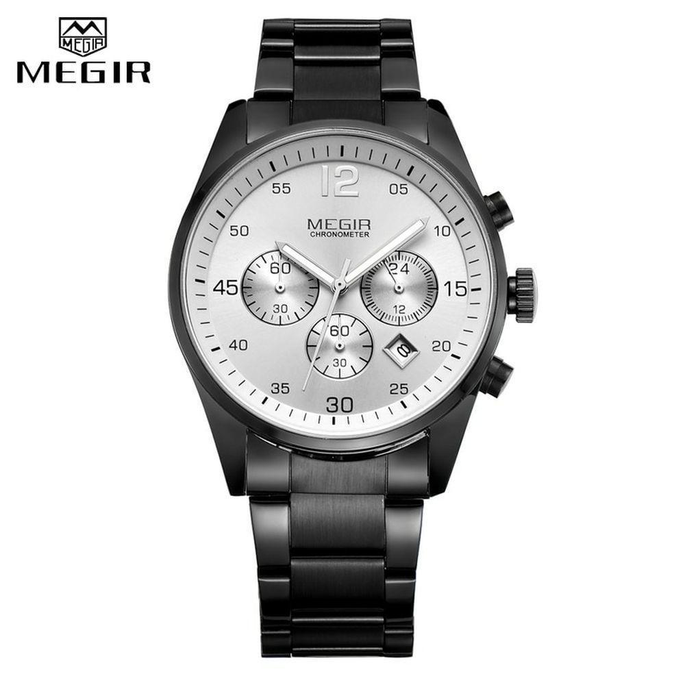 Relógio Masculino Megir 2010 à Prova D'água Prata Preto - 1