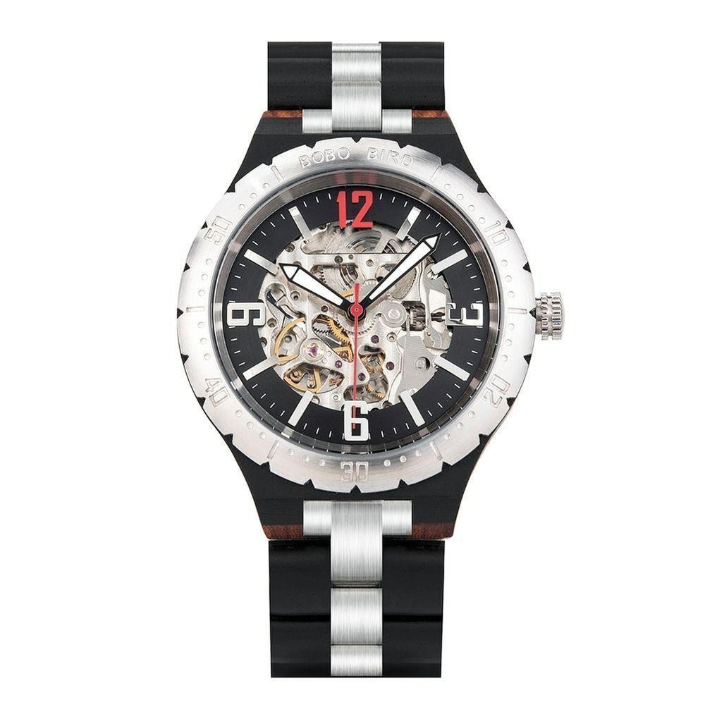 Relógio Mecânico De Madeira Bobo Bird Wq29 À Prova D'Água Preto - 1