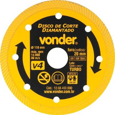 Disco Diamantado 110Mm Turbo Furo 20Mm V4 - Vonder
