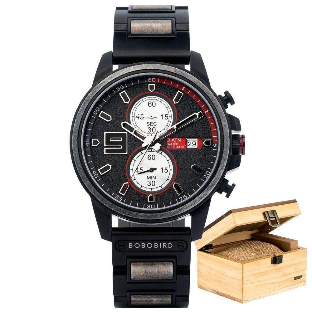 Relógio Para Homem Bobo Bird T103 À Prova D'Água Preto - 1