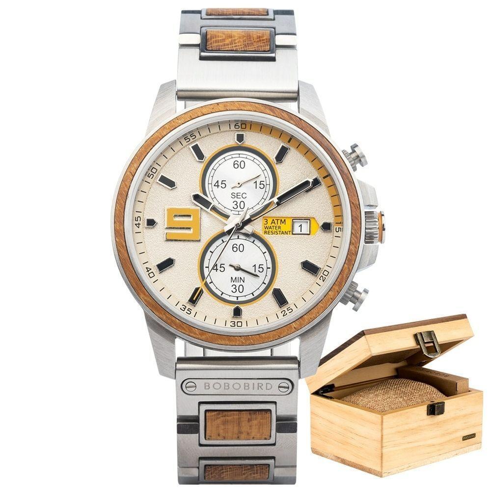 Relógio Para Homem Bobo Bird T103 À Prova D'Água Branco - 1