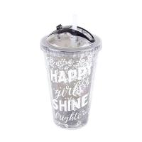 Copo Com Canudo 450Ml Happy Girls Shine Brighter - Etilux - 1