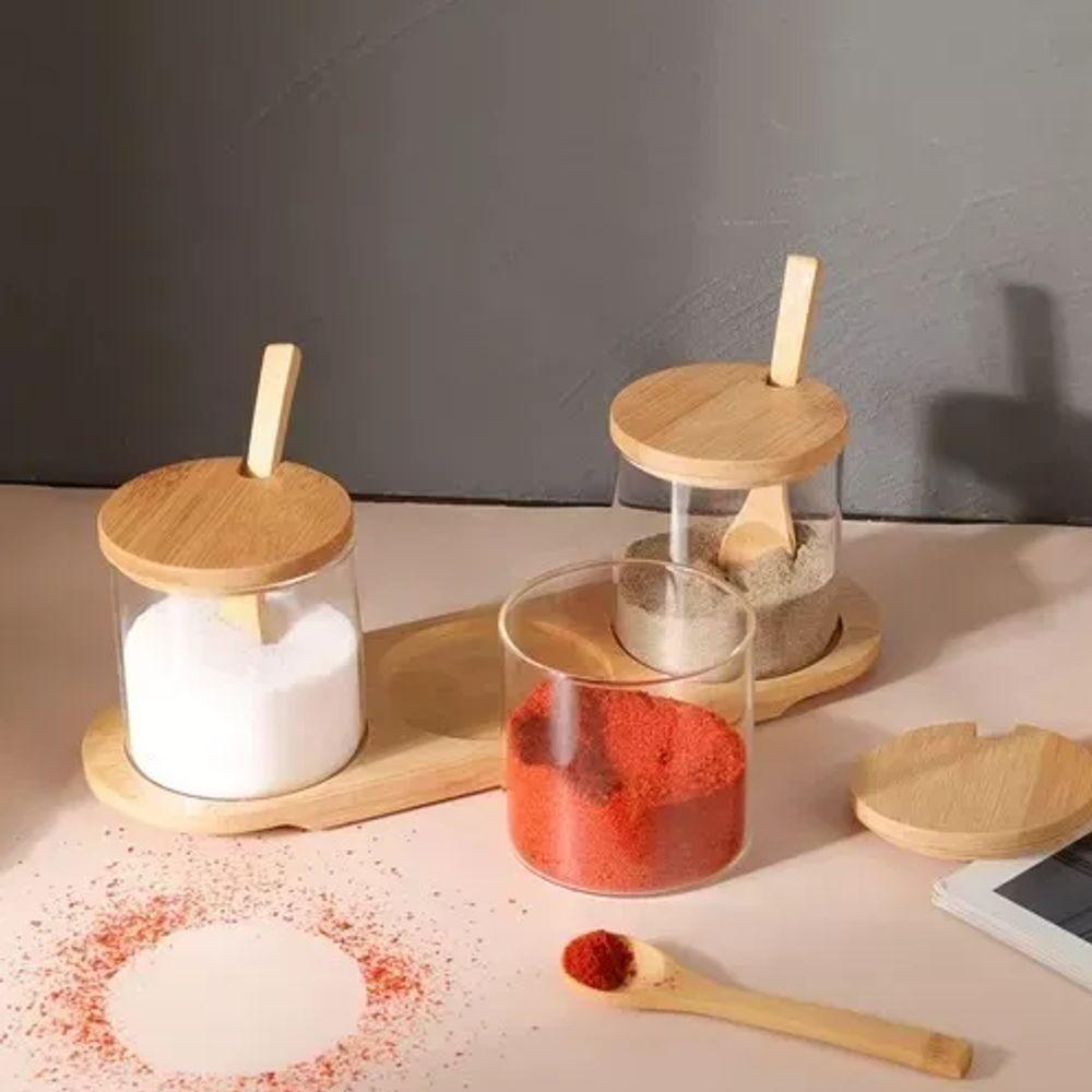 Jogo De Porta Condimentos Em Vidro Borossilicato Com 3 Potes 330ml Mimo Style - 4