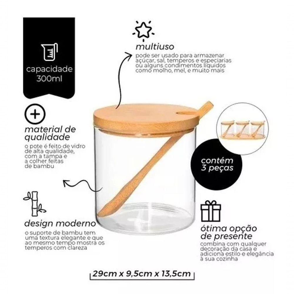 Jogo De Porta Condimentos Em Vidro Borossilicato Com 3 Potes 330ml Mimo Style - 5