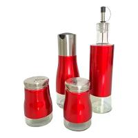 Galheteiro De Vidro E Saleiros Com Aço Inox 4 Peças - 2