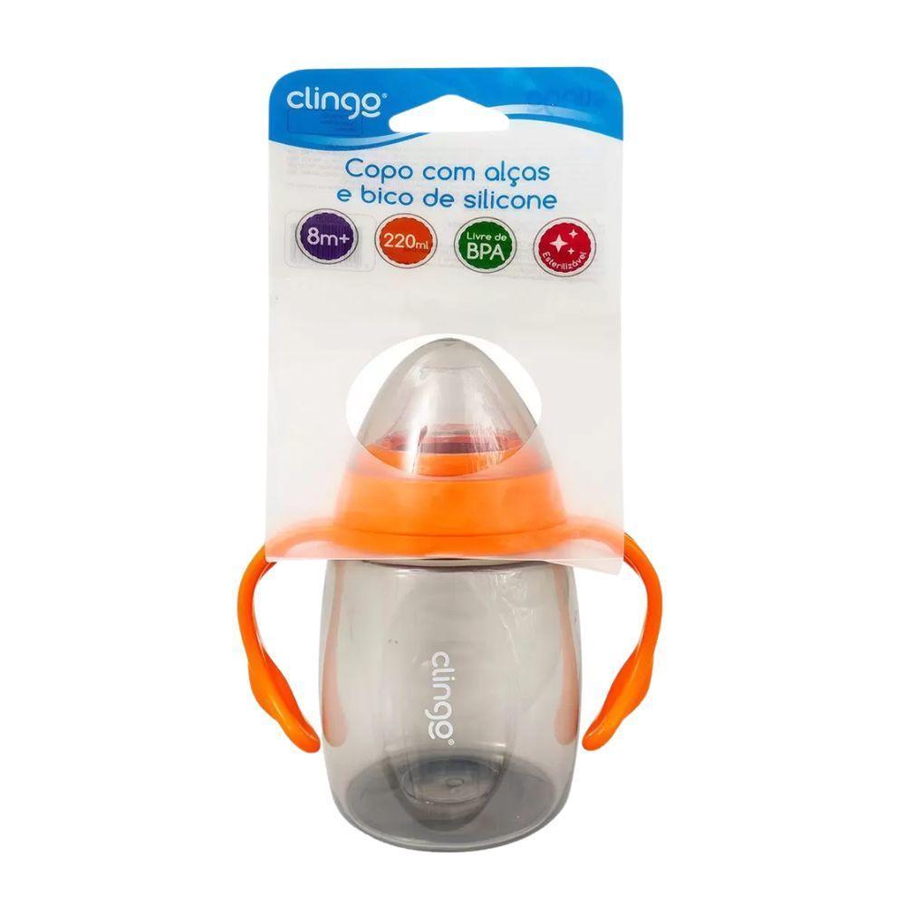 Copo Com Alça E Bico De Silicone 220ml Laranja Clingo - 1