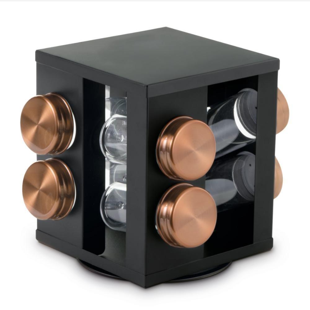 Porta Condimentos 8 Peças Base Giratória Inox E Bronzemimo - 1