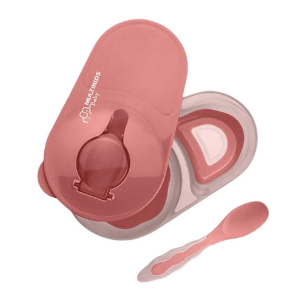 Prato Fundo Com Divisória E Colher Rosa - Multikids - 3