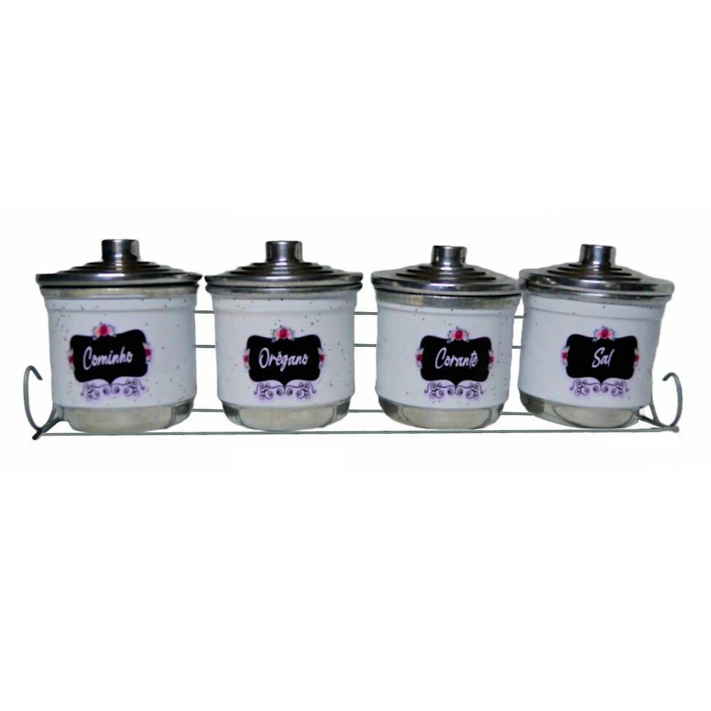 Porta Condimento Tempero Organizador 4 Potes Alumínio Branco - 1
