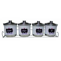 Porta Condimento Tempero Organizador 4 Potes Alumínio Branco - 1