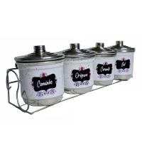 Porta Condimento Tempero Organizador 4 Potes Alumínio Branco - 2