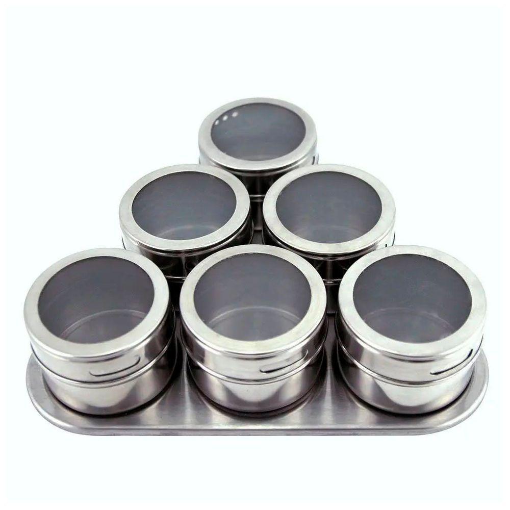 Porta Condimento Tempero Magnético Inox 6 Potes Com Imã - 1